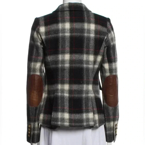 Smythe Patch Pocket Duchess Blazer Wool Jacket 2 XS Black Red Tartan Plaid $895 - Picture 4 of 7